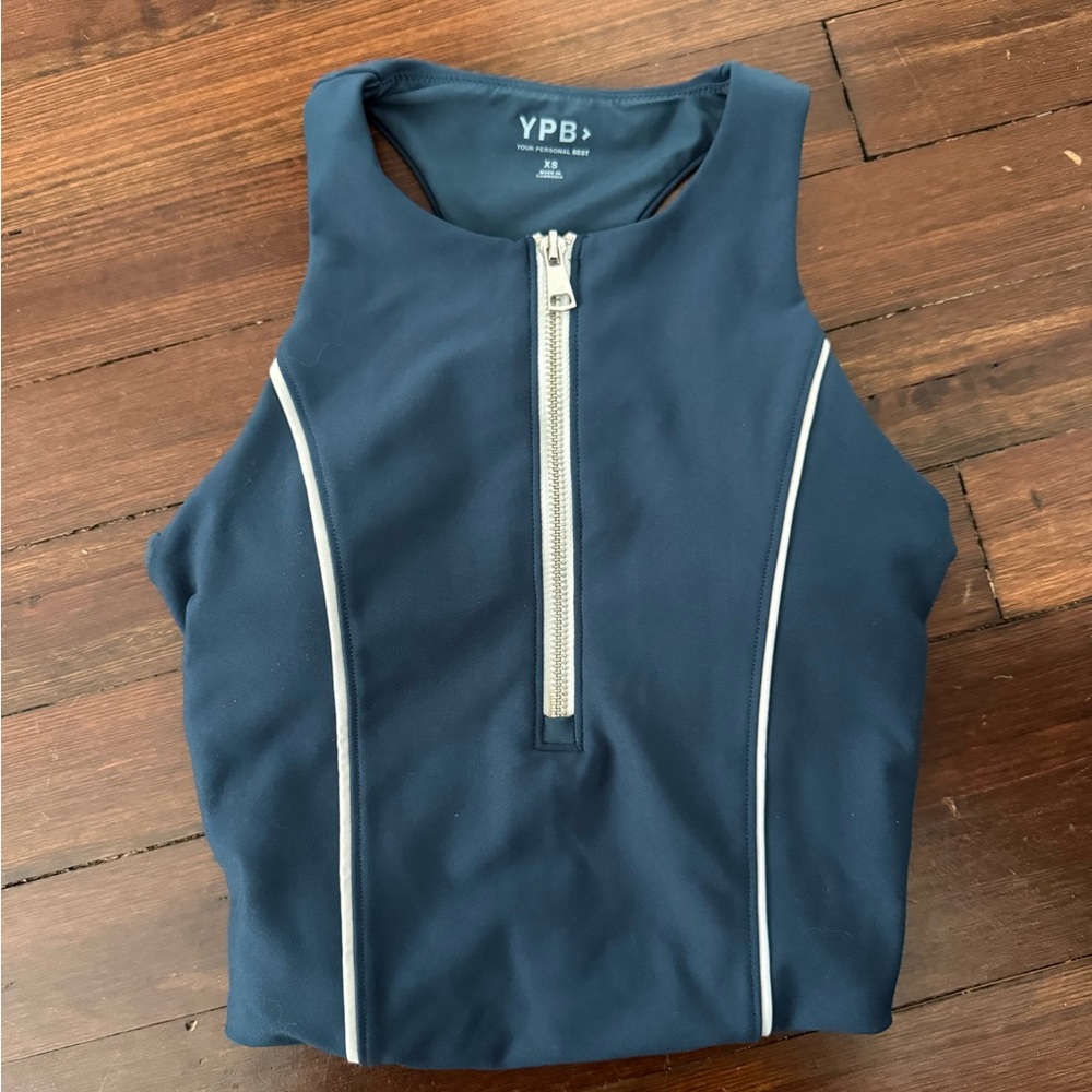 YPB Navy Sleeveless Zip Top